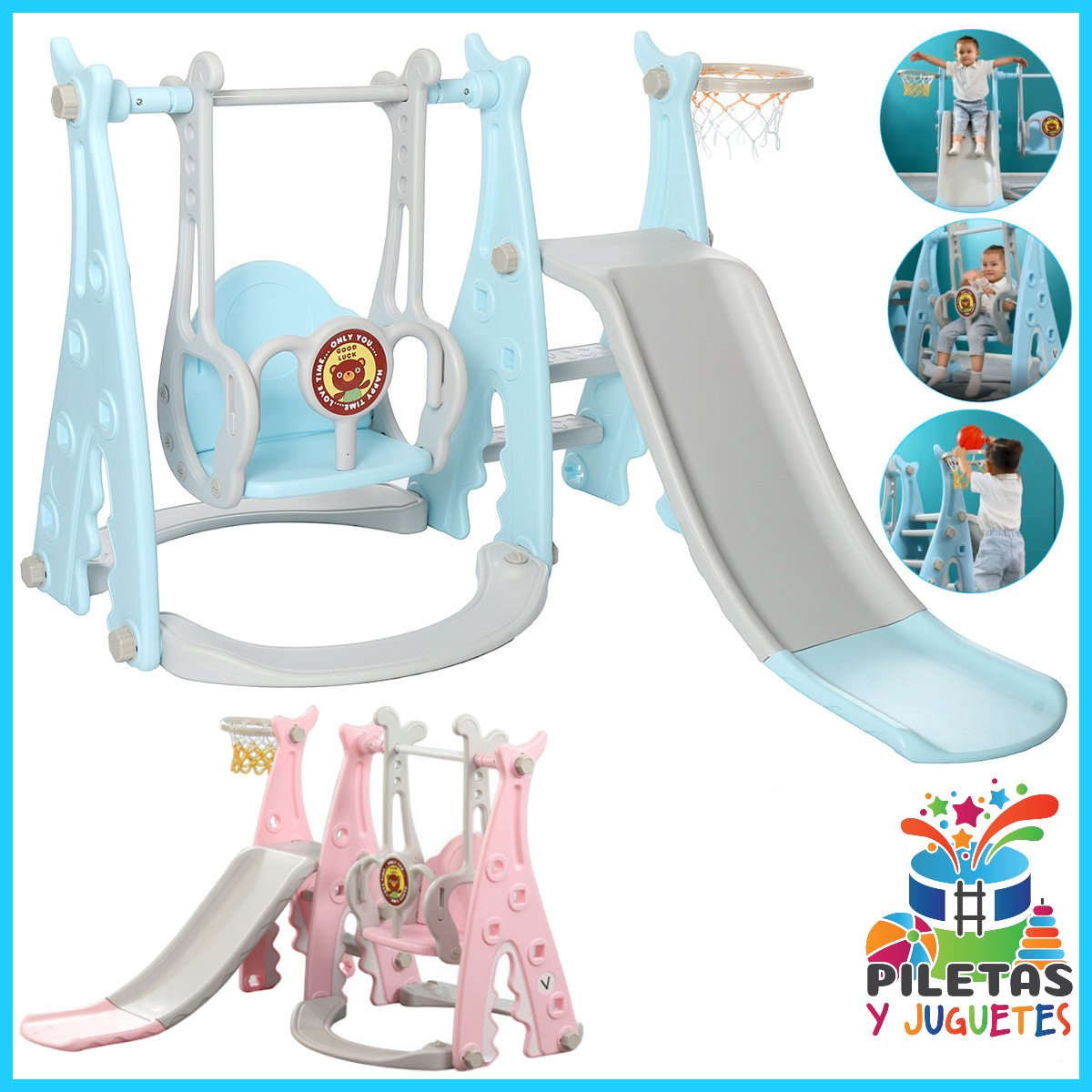 Tobogan Plastico Infantil Para Jardin Y Pileta Y Aro Basket 105cm de bajada  – Tribilin