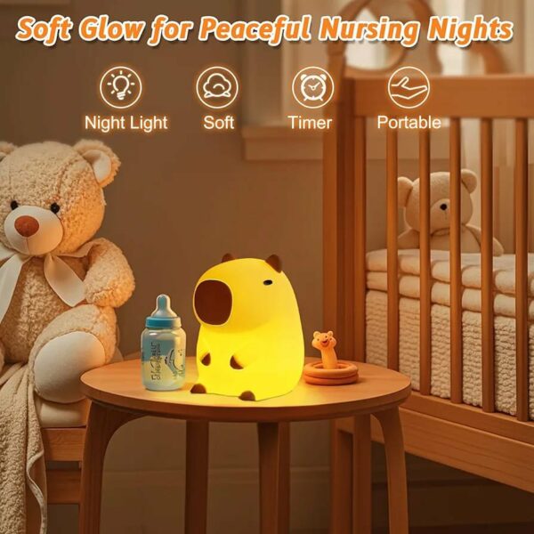 Capybara - Luz nocturna para niños, lámpara táctil regulable de silicona con 3 niveles de brillo y 7 colores RGB, luz de mesita de noche recargable por USB para dormitorio, sala de estar y habitación - Imagen 4