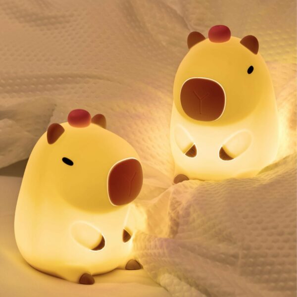 Capybara - Luz nocturna para niños, lámpara táctil regulable de silicona con 3 niveles de brillo y 7 colores RGB, luz de mesita de noche recargable por USB para dormitorio, sala de estar y habitación - Imagen 2