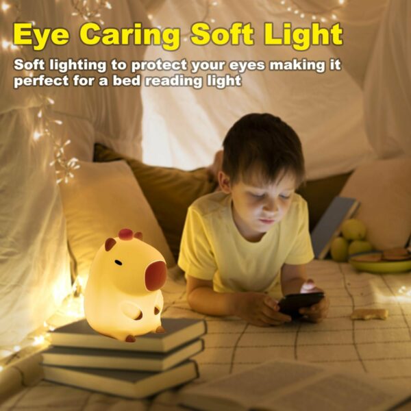 Capybara - Luz nocturna para niños, lámpara táctil regulable de silicona con 3 niveles de brillo y 7 colores RGB, luz de mesita de noche recargable por USB para dormitorio, sala de estar y habitación - Imagen 6