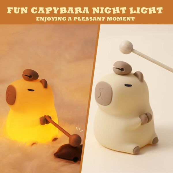 Capybara - Luz nocturna para niños, lámpara táctil regulable de silicona con 3 niveles de brillo y 7 colores RGB, luz de mesita de noche recargable por USB para dormitorio, sala de estar y habitación - Imagen 5