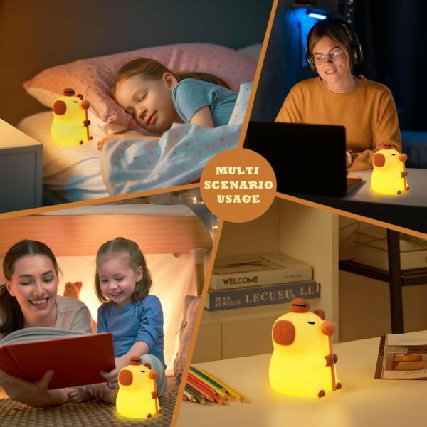 Capybara - Luz nocturna para niños, lámpara táctil regulable de silicona con 3 niveles de brillo y 7 colores RGB, luz de mesita de noche recargable por USB para dormitorio, sala de estar y habitación - Imagen 7