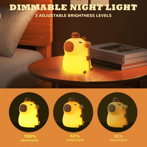 Capybara - Luz nocturna para niños, lámpara táctil regulable de silicona con 3 niveles de brillo y 7 colores RGB, luz de mesita de noche recargable por USB para dormitorio, sala de estar y habitación - Imagen 9