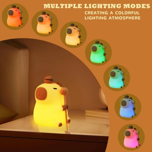 Capybara - Luz nocturna para niños, lámpara táctil regulable de silicona con 3 niveles de brillo y 7 colores RGB, luz de mesita de noche recargable por USB para dormitorio, sala de estar y habitación