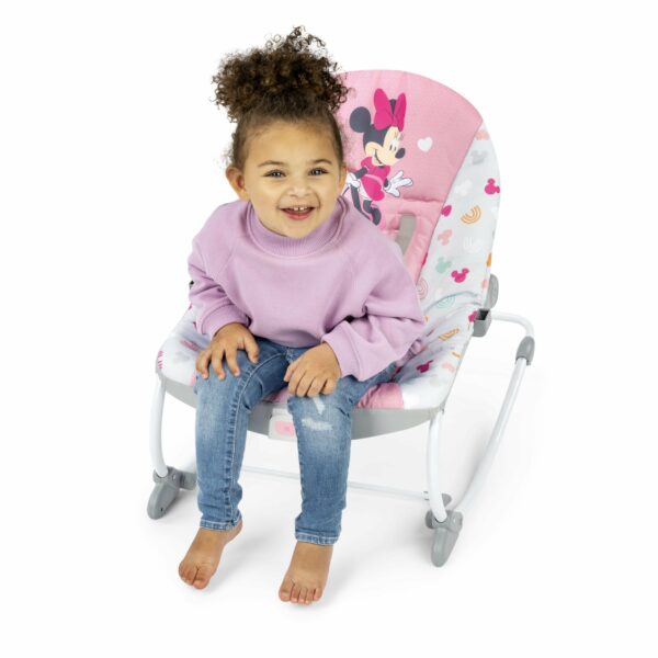 Bright Starts Disney Baby MINNIE Mouse - Mecedora y asiento para bebés y niños pequeños con vibraciones y barra de juguete extraíble. - Imagen 3